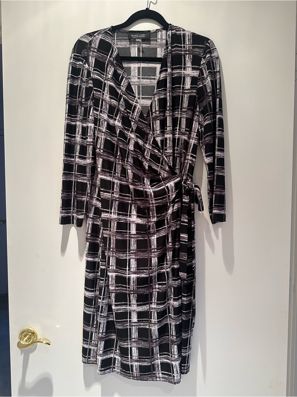 Black Label Black and White Plaid Wrap Dress